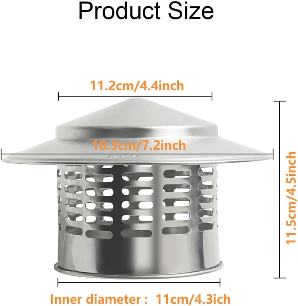 4" Round Chimney Caps, Tapered Top Chimney Cap with Screen, All Weather Chimney Caps Roof Top Round Roof Vent