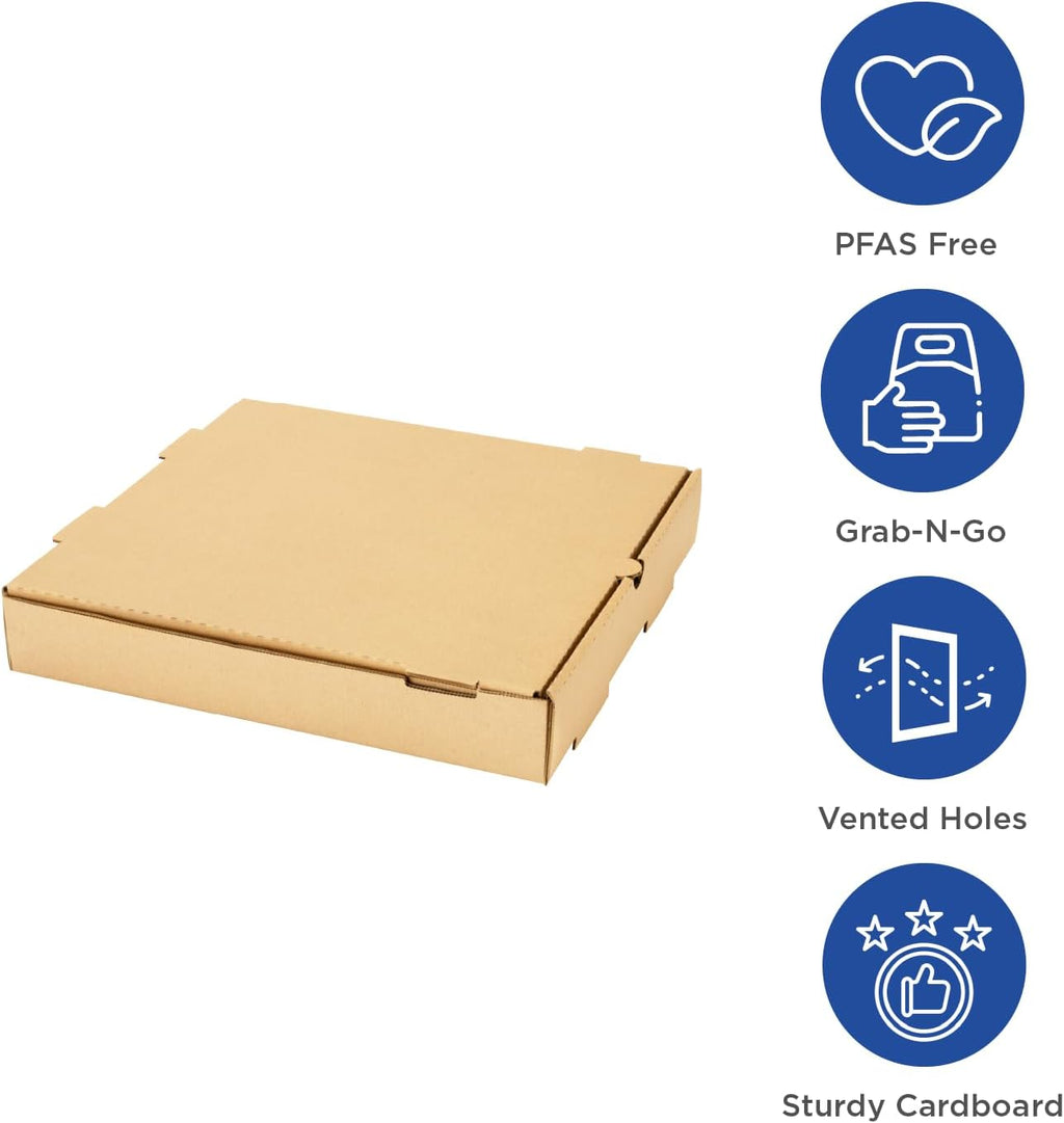 Pizza Boxes 12" x 12" x 2" [50 Pack] Kraft Corrugated Boxes | Ventilated, Grease-Resistant, Durable for Pizza