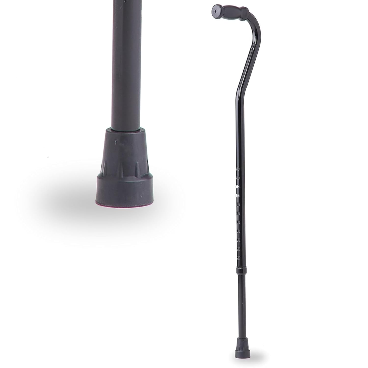 Tall Steel Bariatric Offset Handle Cane, Adjusts 37–48", 500 lbs. Capacity — for Men & Women with Foot & Leg