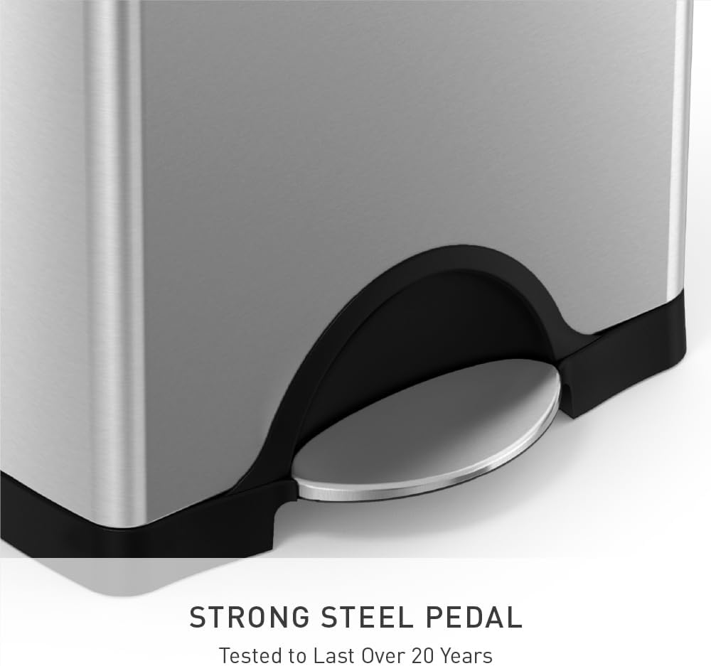 38 Liter / 10 Gallon Rectangular Kitchen Step Trash Can, Brushed Stainless Steel