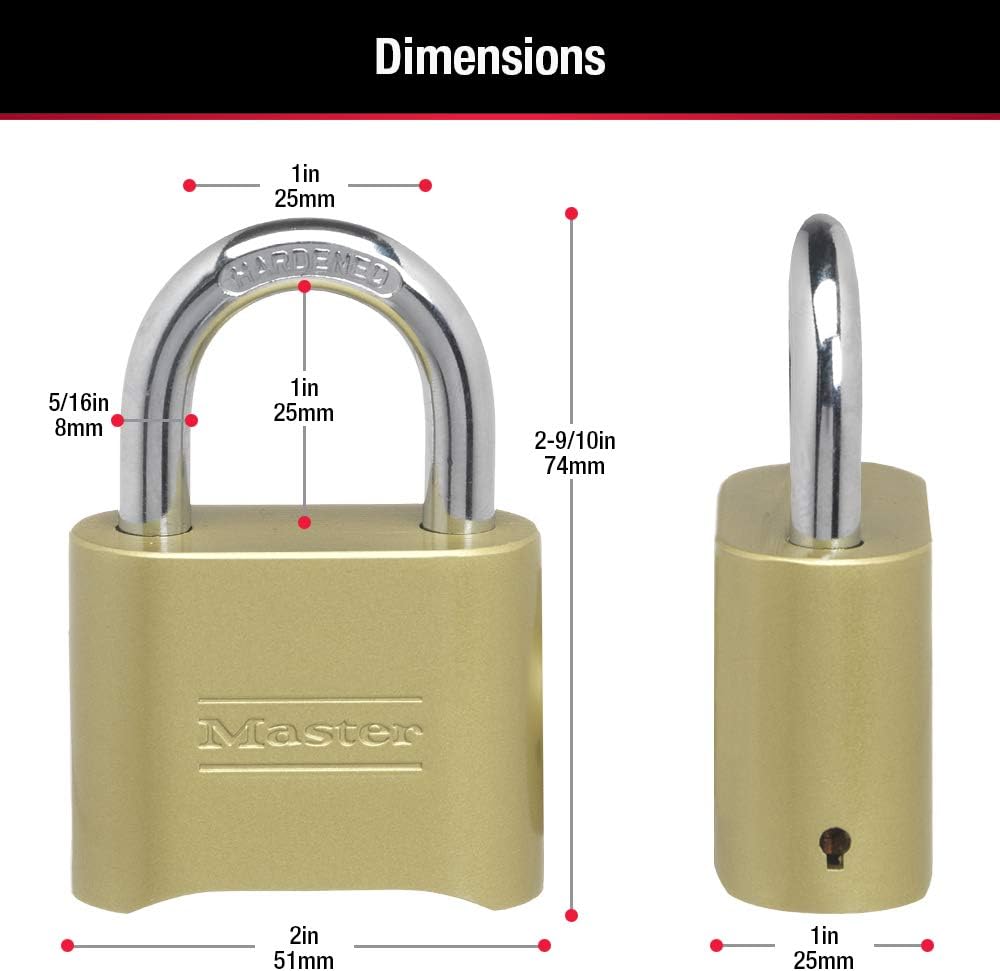 Combination Padlock Outdoor Brass Lock, Gate Lock 4-Pack 175EC4 | Resettable 4-digit Combination Lock For Gates