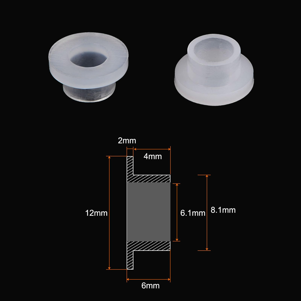 HARFINGTON 10pcs Flanged Sleeve Bearings 6.1mm Bore 8.1mm OD 6mm Length Nylon Bushings for Shaft, White