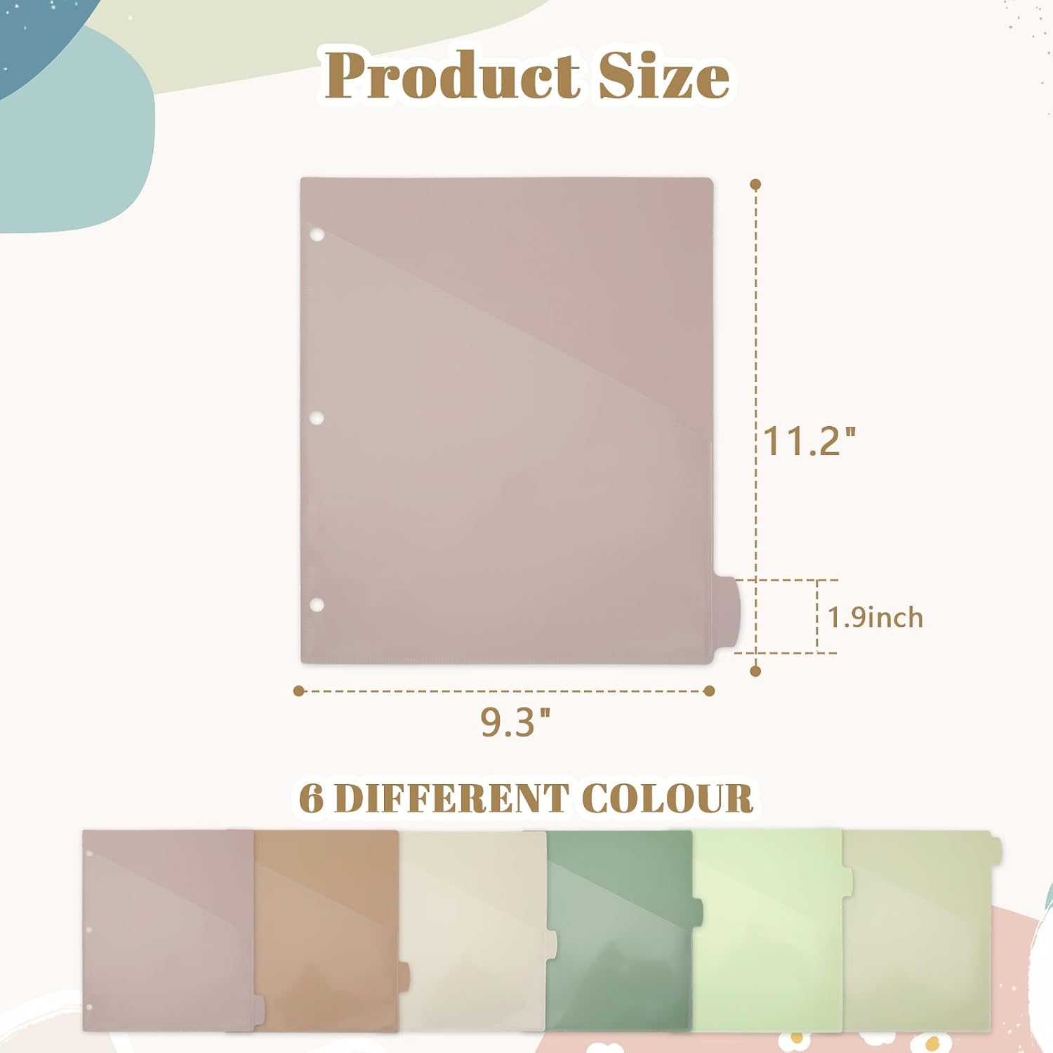12 Pcs Morandi Binder Dividers with Pocket and Tabs Binders Index Dividers for 3 Rings Plastics Sheets Protectors