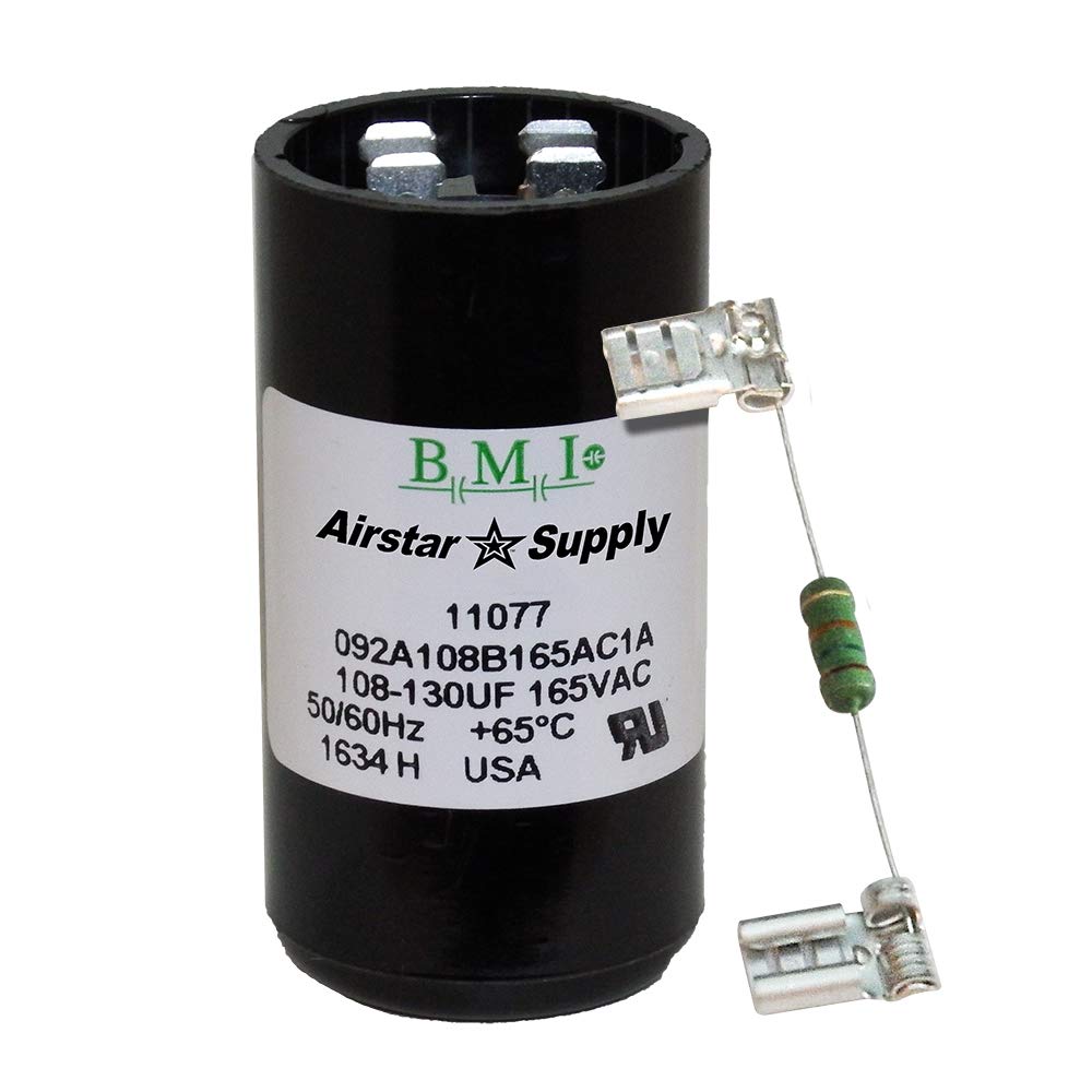 108-130 uF x 165 VAC - BMI/USA Start Capacitor # 092A108B165AC1A with Bleed Resistor