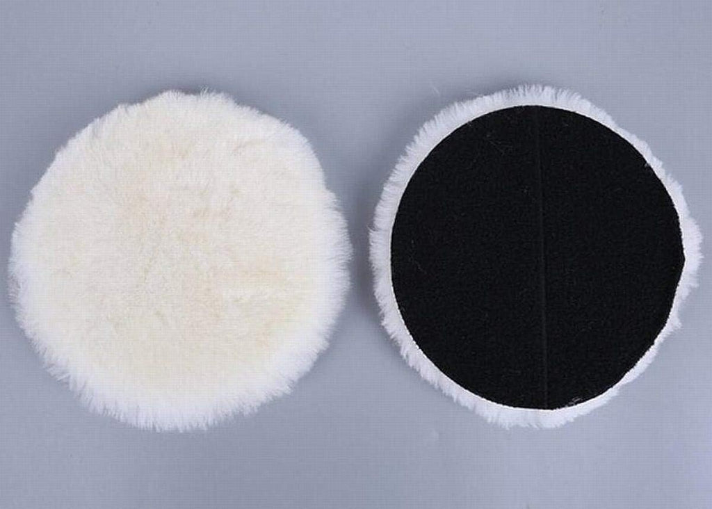 Wool Polishing Pad 5 Inches Soft Sheepskin Buffing Pads with Hook and Loop Back Wool Cutting Pad for Car, Furniture