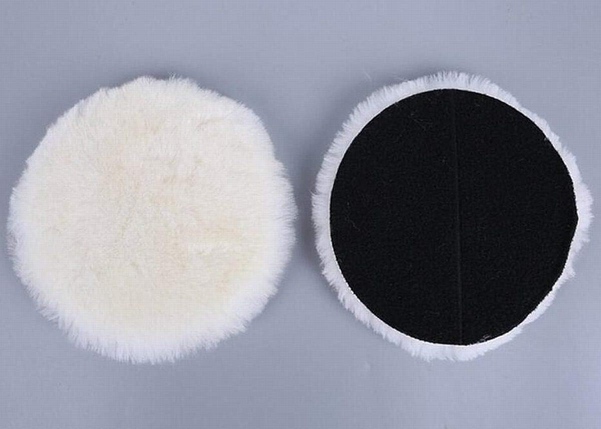 Wool Polishing Pad 5 Inches Soft Sheepskin Buffing Pads with Hook and Loop Back Wool Cutting Pad for Car, Furniture