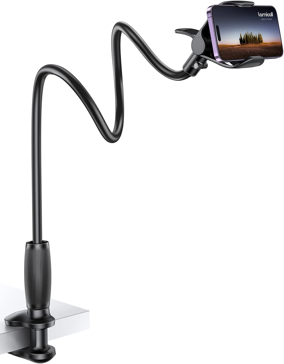 Gooseneck Phone Holder for Bed - [Upgraded Stable Clip] for Desk, Headboard, Bed, Bedside, Table, Flexible Gooseneck