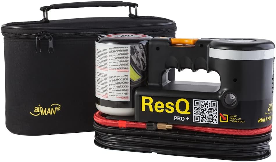 ResQ Pro+ Tire Repair Kit - Air Compressor Flat Tire Fix & Inflator Kit with Tire Foam Sealant, LED Light - Emergency