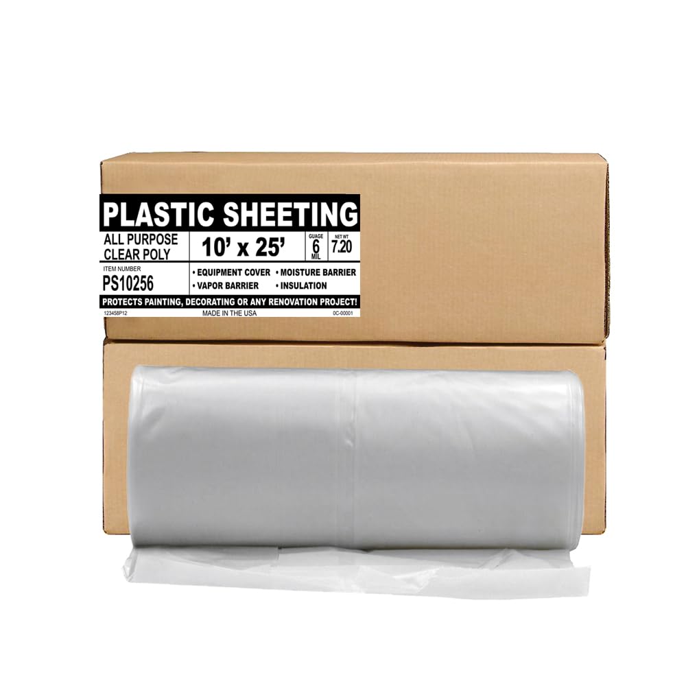 6 MIL Thick Extra Strong Heavy Duty Clear All Purpose Vapor and Moisture Barrier Sheet Tarp/Drop Cloth - 10' x 25'