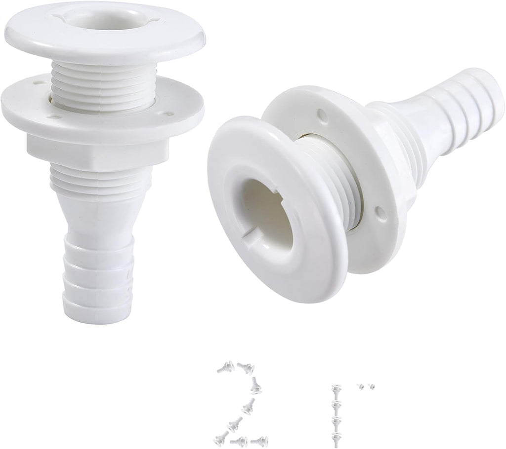 2Pcs Thru Hull Fitting(1"), Marine Through Hull Connector Fitting for Boats, White