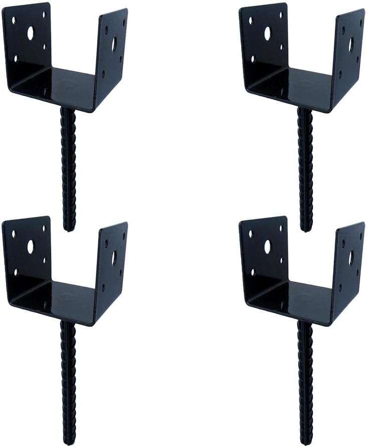 MTB 4"x3.5" 4PCS U Shape Fence Post Holder Black Powder Coated,Ground Spike Post Anchor Metal Concrete Post Anchor