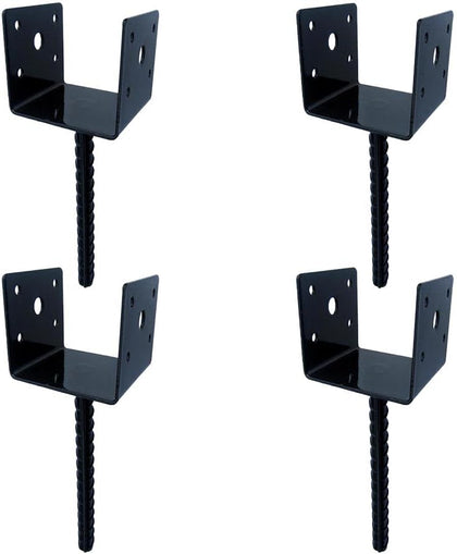 MTB 4"x3.5" 4PCS U Shape Fence Post Holder Black Powder Coated,Ground Spike Post Anchor Metal Concrete Post Anchor