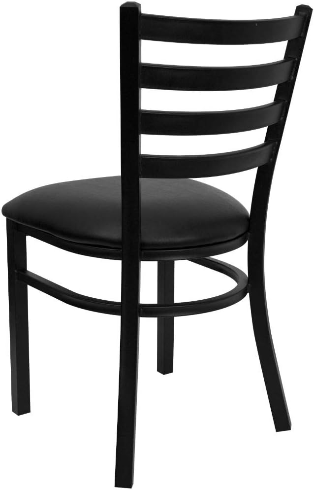 4 Pk. HERCULES Series Black Ladder Back Metal Restaurant Chair - Black Vinyl Seat