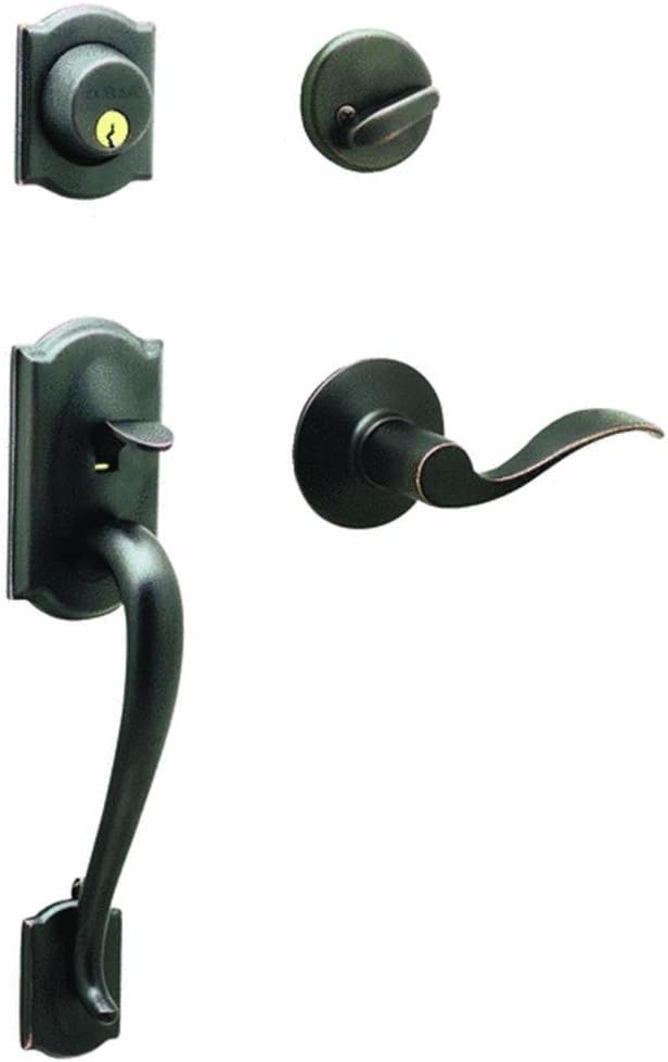 Front Door Entry Handleset, Accent Lever, Aged Bronze | Exterior front door handleset with deadbolt & reversible