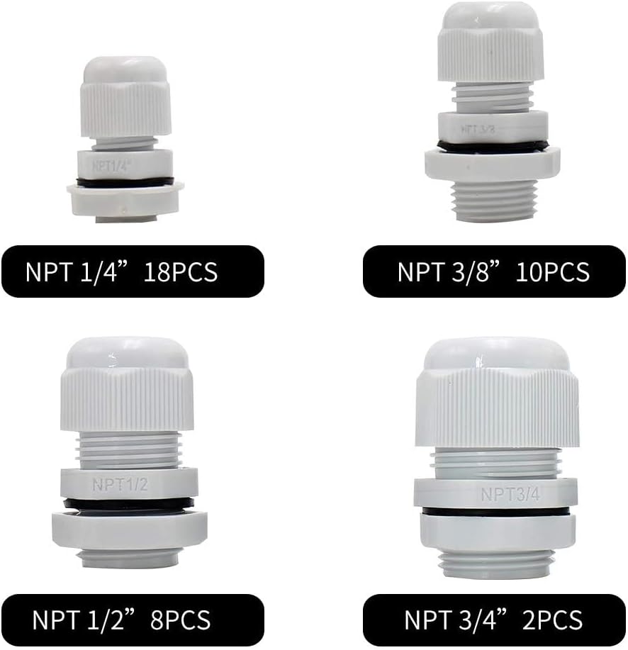 MAKERELE 38pcs NPT Cable Glands Kit Waterproof Strain Relief Connector