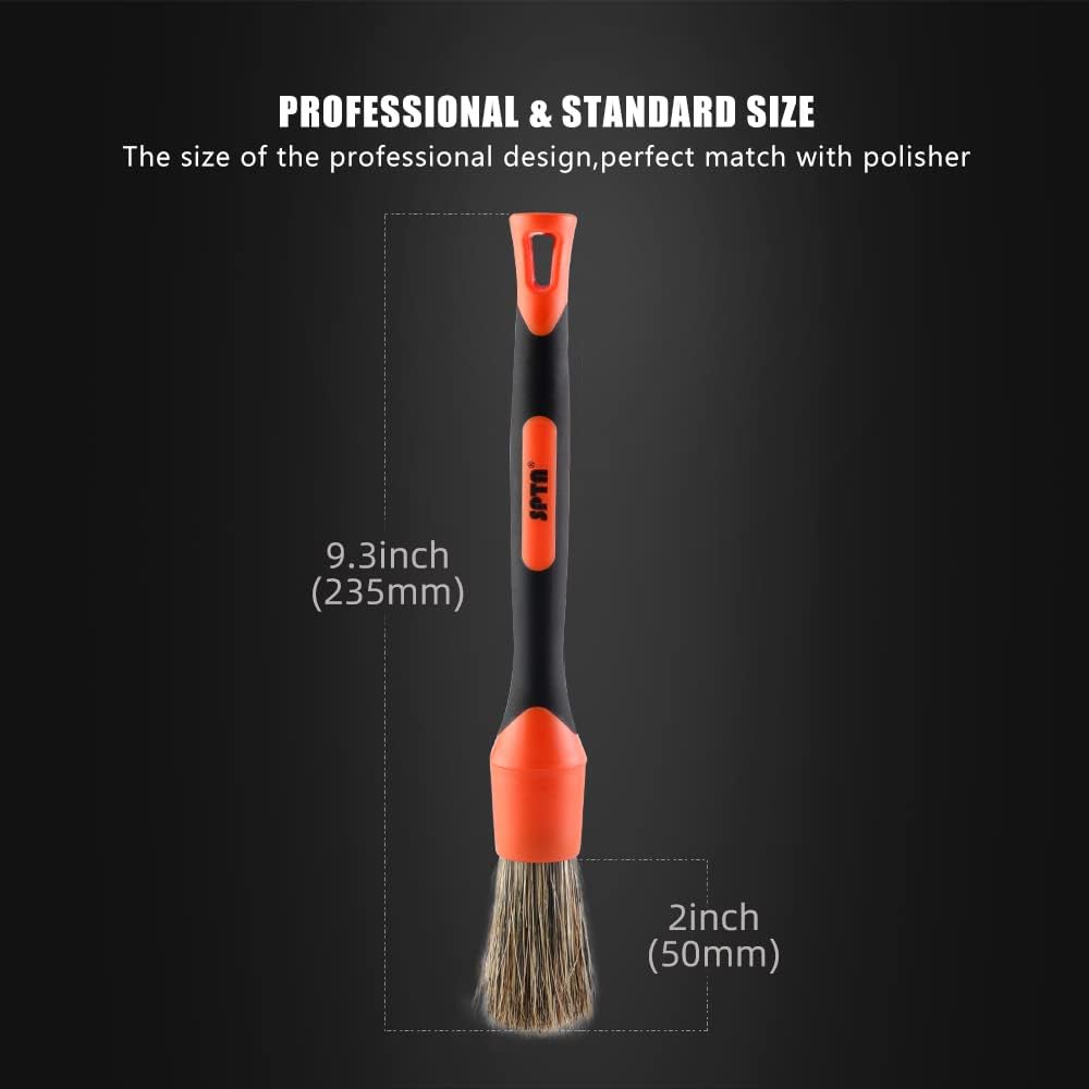 Car Detailing Brush Set, 5 Pack Soft Boar Hair Auto Detail Brush Kit with Elbow for Automotive Elegant Surface