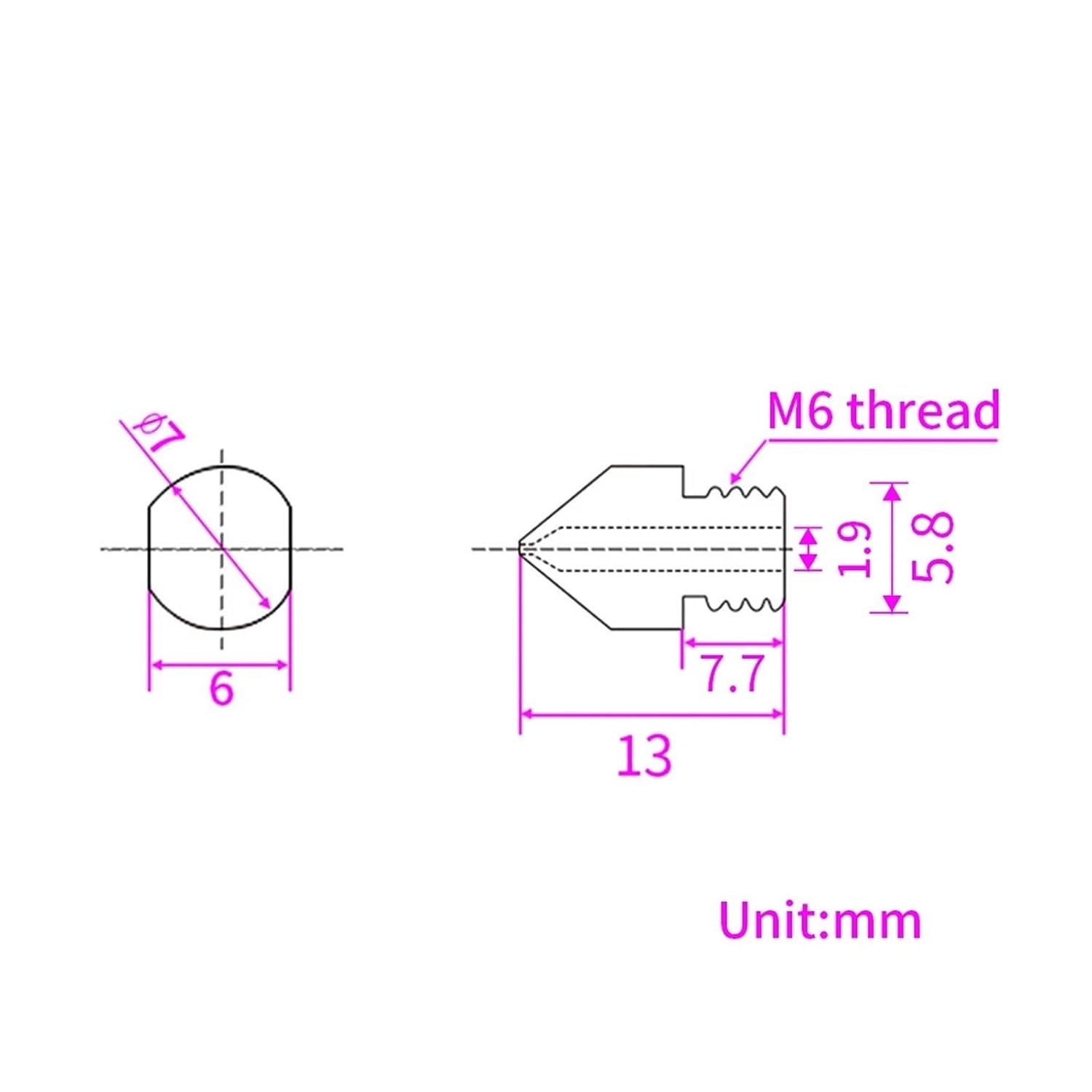 V6 Hardened Steel Nozzle, Compatible with E3D | Multi-size 3D printer hotend nozzle, 0.2-1.0mm for 1.75mm filament