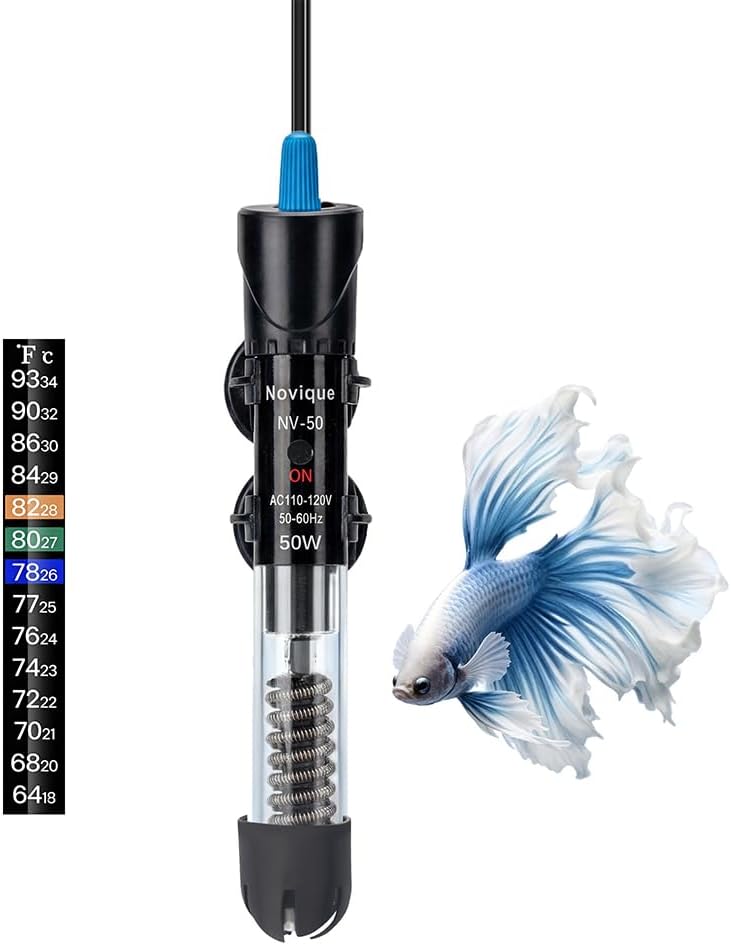 50W Aquarium Heater Adjustable Temperature Submersible Fish Tank Heater Water Thermostat with Thermometer for