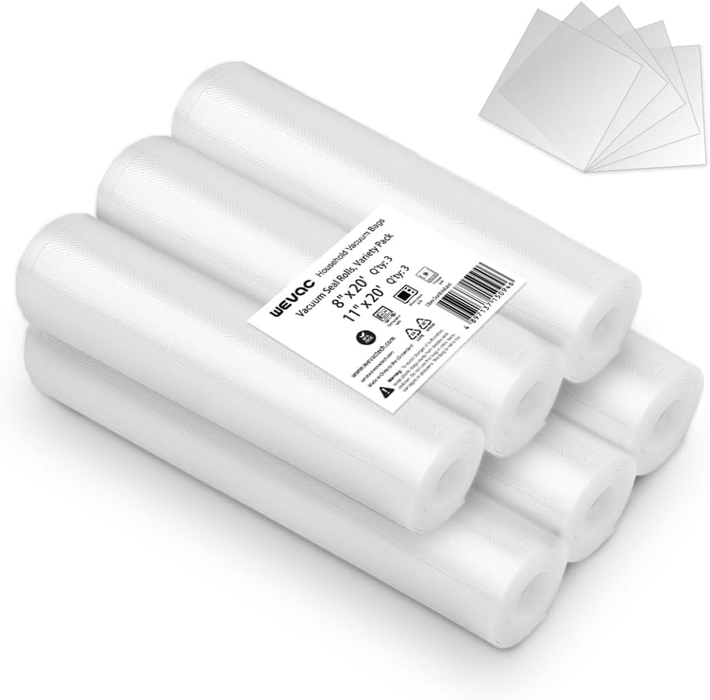 8" x 20' and 11" x 20' Vacuum Sealer Roll, 6 Pack-Ideal for Food Storage, Sous Vide, and Meal Prep, Keep Food Fresh