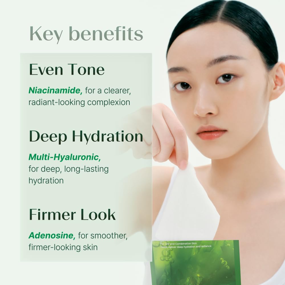 Daily Refresh Hydrating Sheet Mask (6ea), Dewy Glow Niacinamide Face Mask, Dry, Dehydrated&Sensitive Skin, Soothing