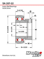 MAPLE ACE SA207-22 / GRA106-NPPB / GRA106RRB Insert Bearing 1-3/8" Bore