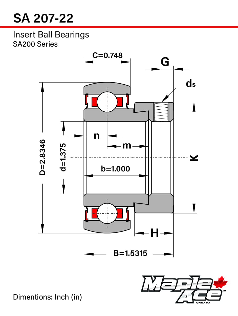 MAPLE ACE SA207-22 / GRA106-NPPB / GRA106RRB Insert Bearing 1-3/8" Bore