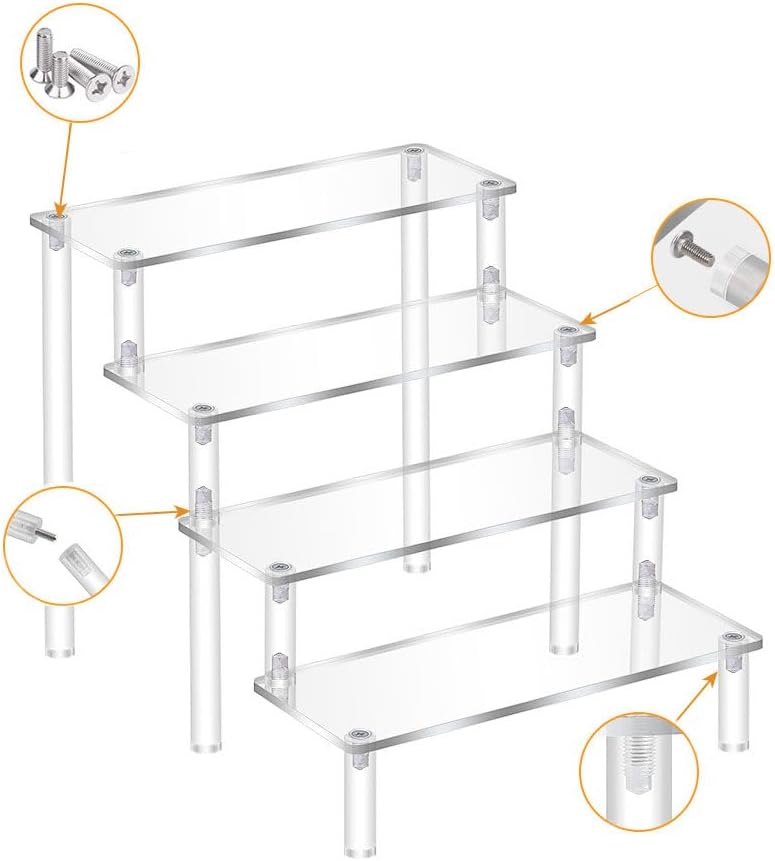 4 Tier Acrylic Display Riser, Clear Perfume Organizer Stand, Cupcake Stand Holder, Dessert Table Display Shelf, Skin