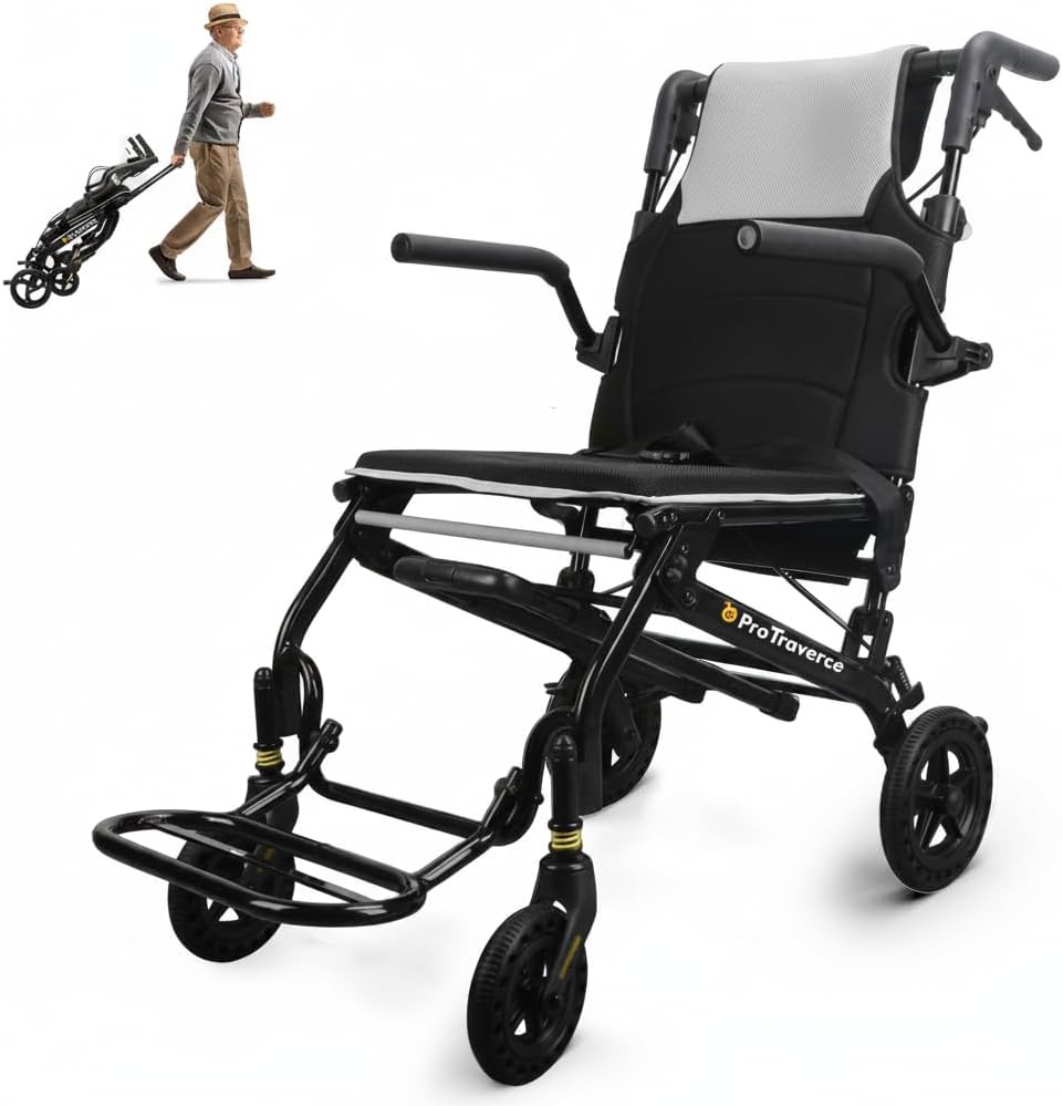 Wheelchairs for Adults –Transport Wheelchair Lightweight Foldable with Telescopic Handle, 18-Inch Seat Width