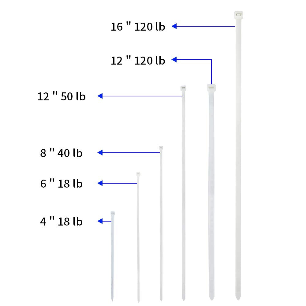 KOOWIN Small 4 inch White Nylon Plastic Cable Zip Ties Wire Wraps, 200 Pack