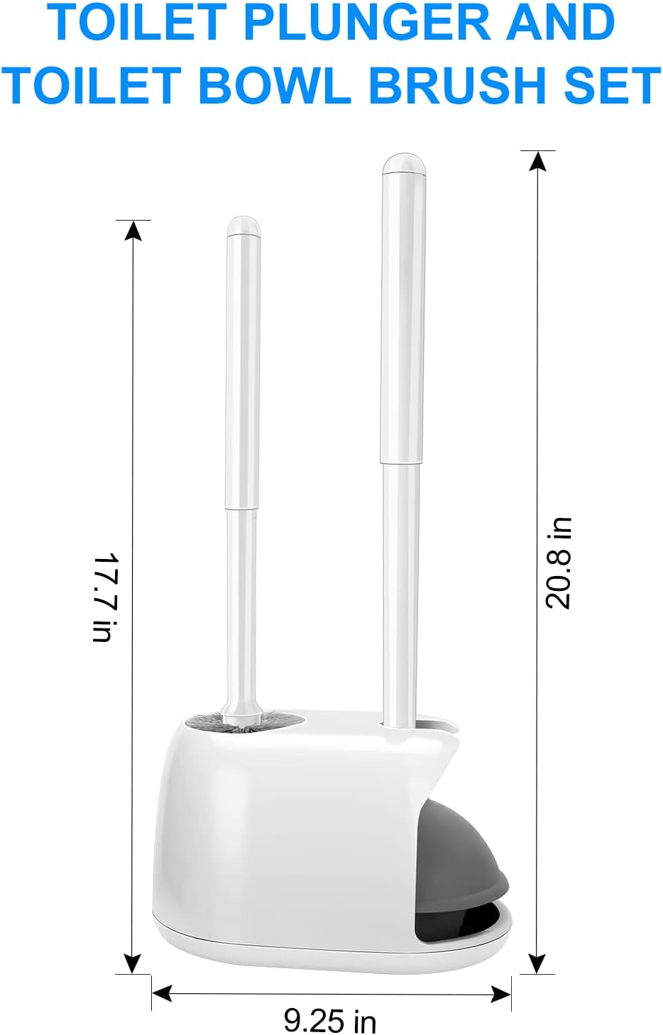 Toilet Brush and Plunger Set, Semi-Hidden Toilet Plungers, White | Heavy Duty Toilet Bowl Brush and Holder for