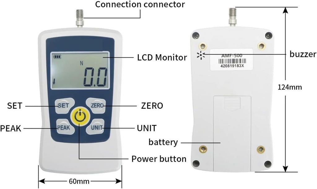 Digital Force Gauge Portable Digital Push Pull Force Gauge Force Test Equipment Dynamometer 1% High Accuracy Am，100N 1