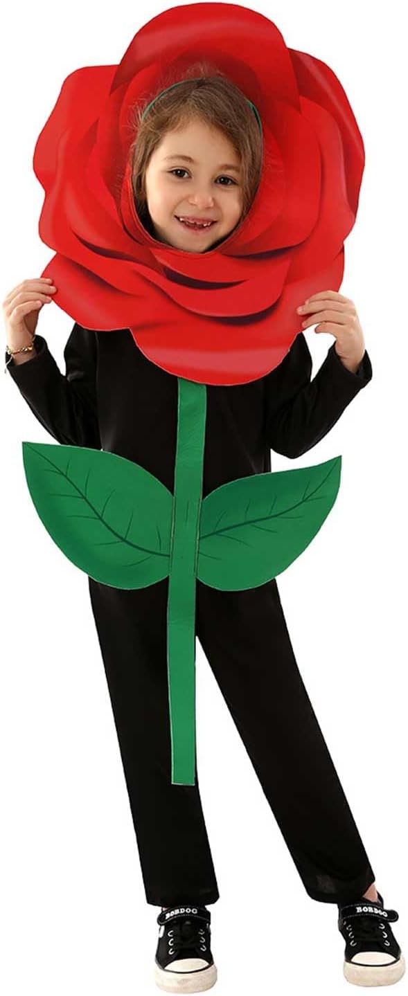 Red Rose Flower Costume Kids Flower Dress Up Jumpsuit Suit Boy Girl