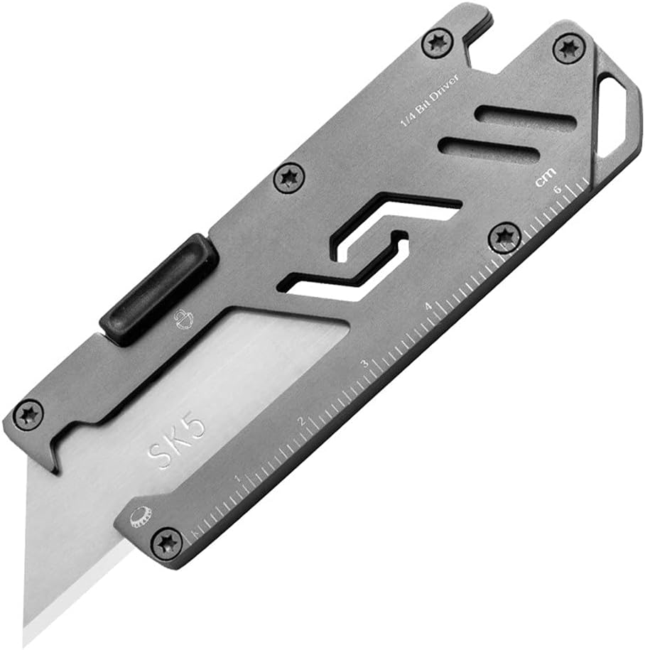 Stainless Steel Keychain Utility Knife, EDC Pocket Retractable Box Cutter