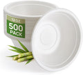 500 Pack White 12 oz Compostable Sugarcane Deep Bowls
