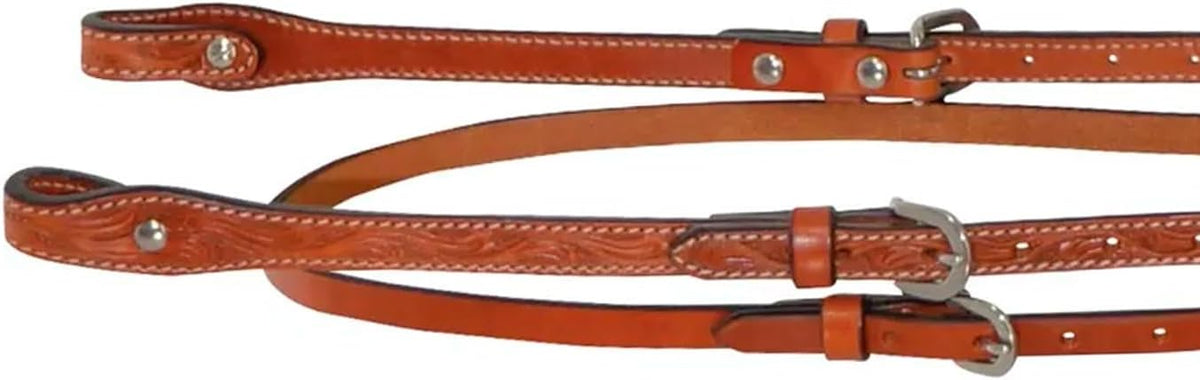 Classic Floral Tooled Browband Headstall, Durable Double-Ply Leather Western Horseback Riding Headstall w/Stainless