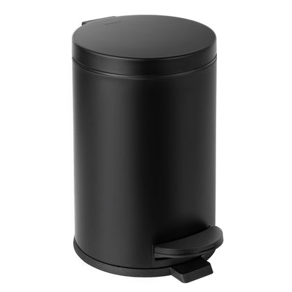 Small Round Bathroom Trash Can with Lid Soft Close, 1.2 Gal, Black | Removable Inner Bucket, Stainless Steel Garbage