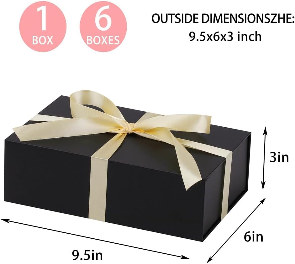 6 Pcs Black Gift Box 9.5x6x3 Inch with Magnetic Lid