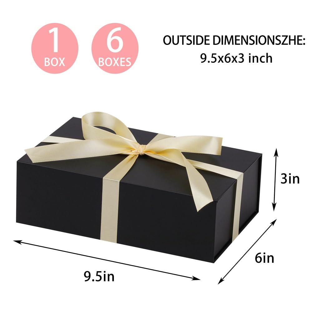 1 Pcs Black Gift Box 9.5x6x3 Inch with Magnetic Lid