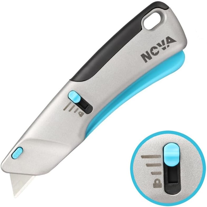 Squeeze Trigger Utility Knife and Heavy Duty Box Cutter, Self Retractable Safety Knife for Cardboard & Work