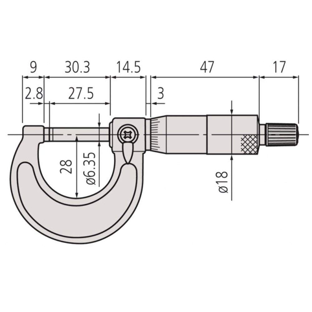 Mitutoyo 103-137, 0-25mm X 0.01mm Outside Micrometer, Ratchet