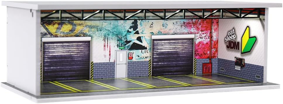 1/64 Scale Diorama Garage Display Case for Die-Cast Model Cars | Acrylic Cover, Storage with 6-Space Scene Parking