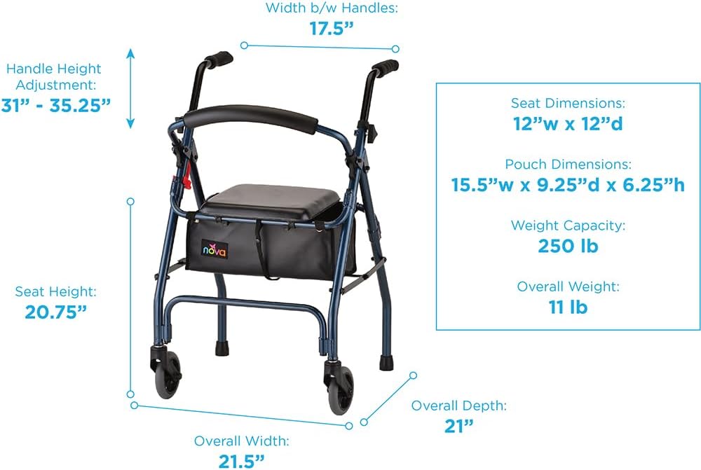 Cruiser 2 Lightweight Rollator Walker for Beginning Gait Training, 11 lb Foldable Rolling Walker with Seat, Stable