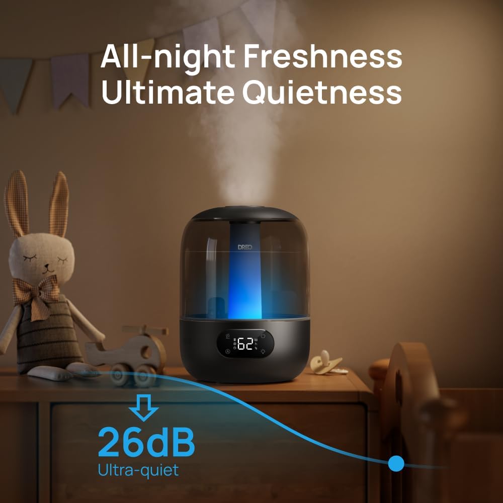 3L Humidifiers for Bedroom, 30H Runtime, 26 dB Quiet, Black | Easy to Refill & Clean, Precise Humidity Control, Night