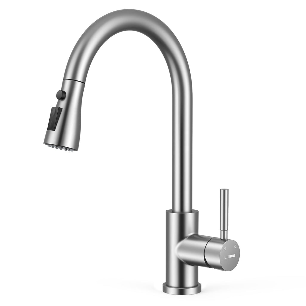 Pull-Down Kitchen Faucet, 3-Mode Sprayer, Brushed Nickel, High Arc