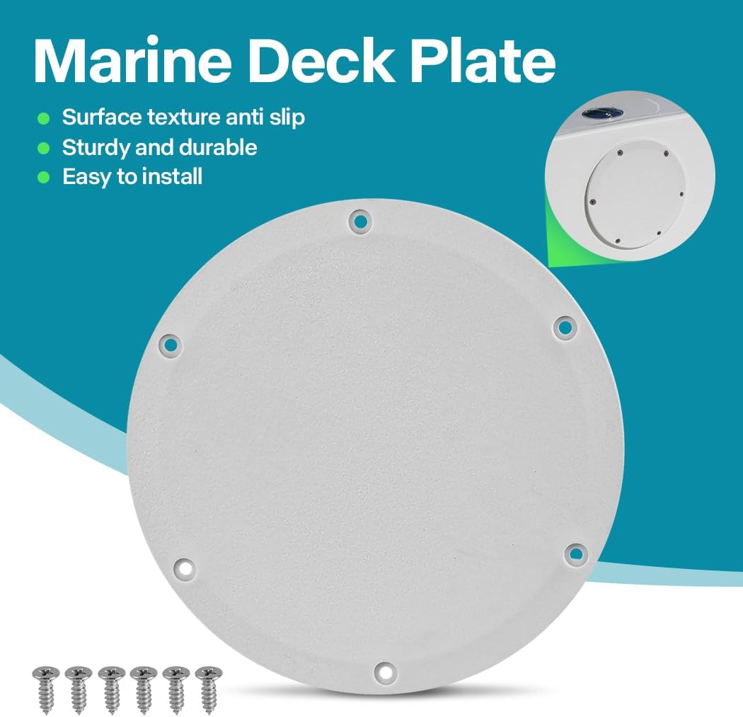 6 Inch Marine Deck Plate, Round Access Cover with Screws, White
