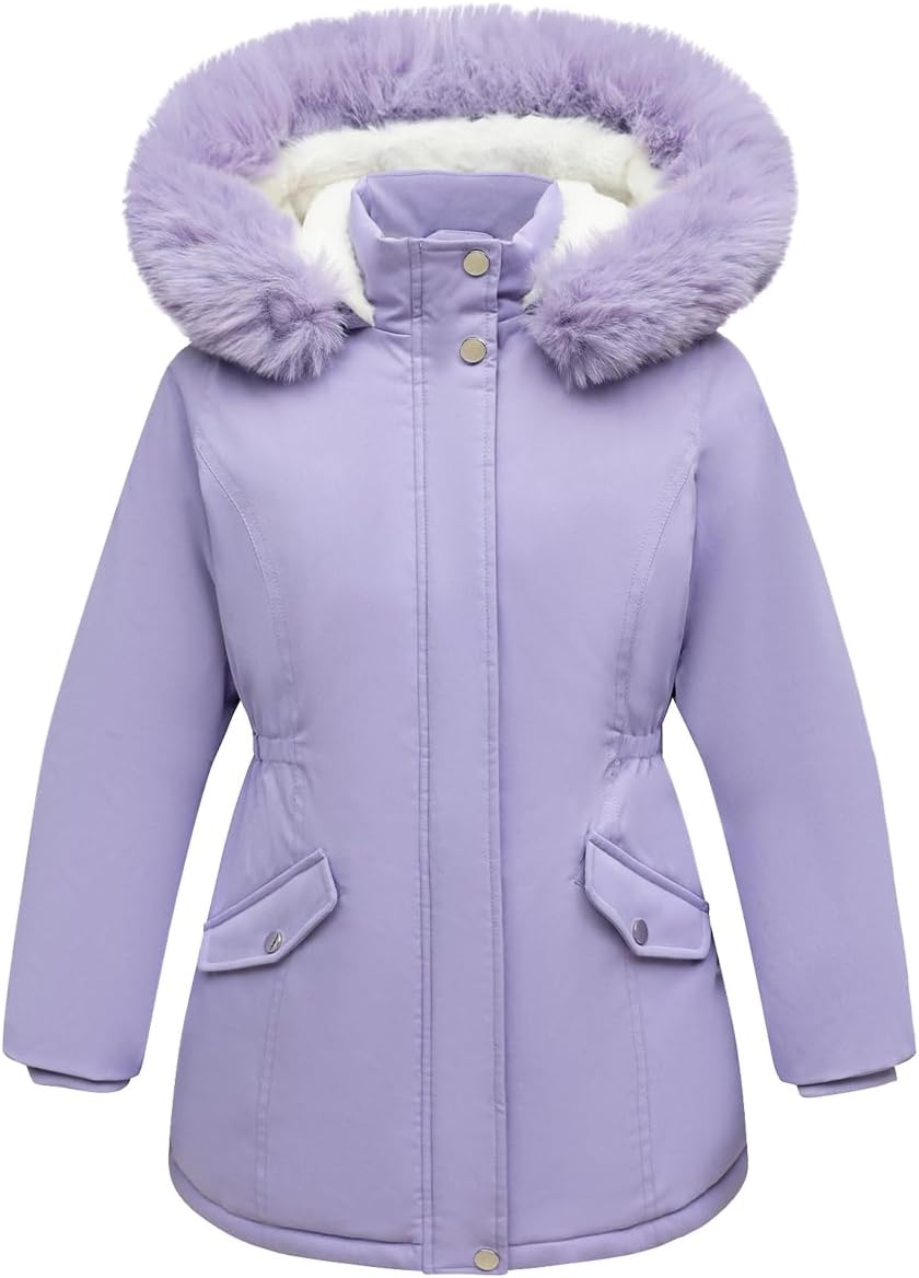Girls Long Waterproof Winter Coat Kids Warm Hooded Parka | Waterproof puffer keeps girls dry. Fleece-lined.