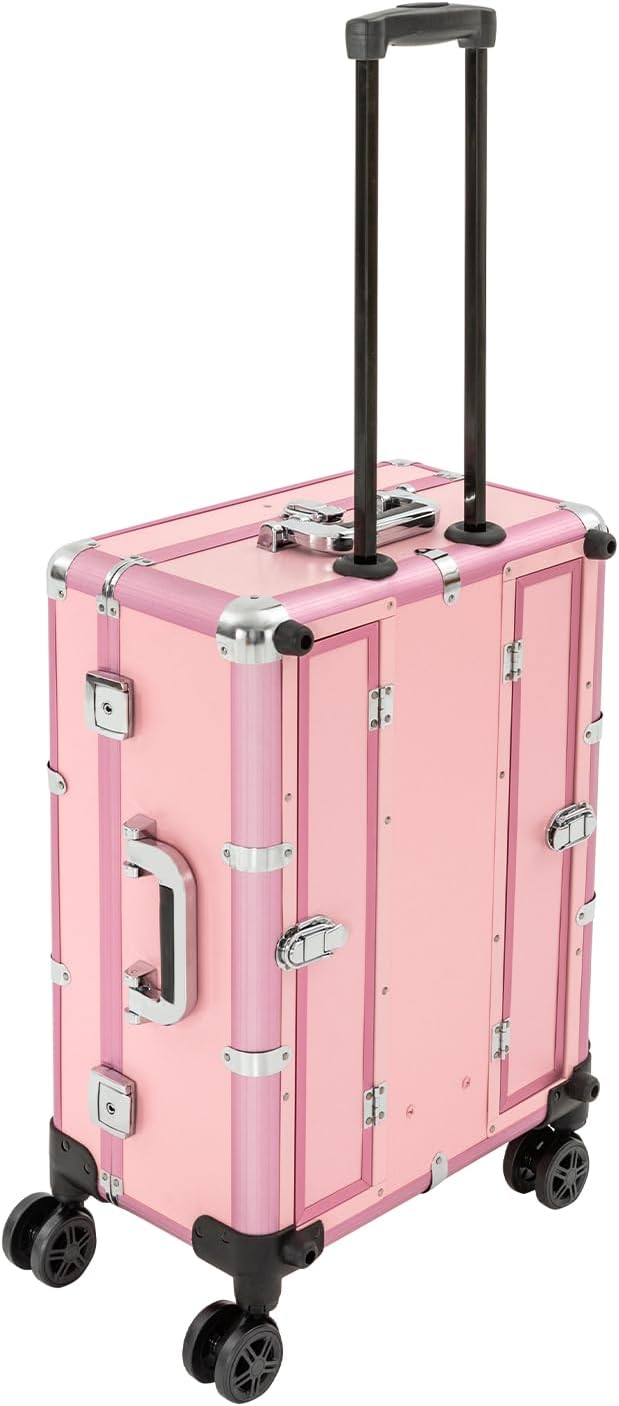 3 Tiers Rolling Makeup Train Case, Portable Makeup Vanity Station 12V Chargeable Cosmetic Trolley Lockable Storage