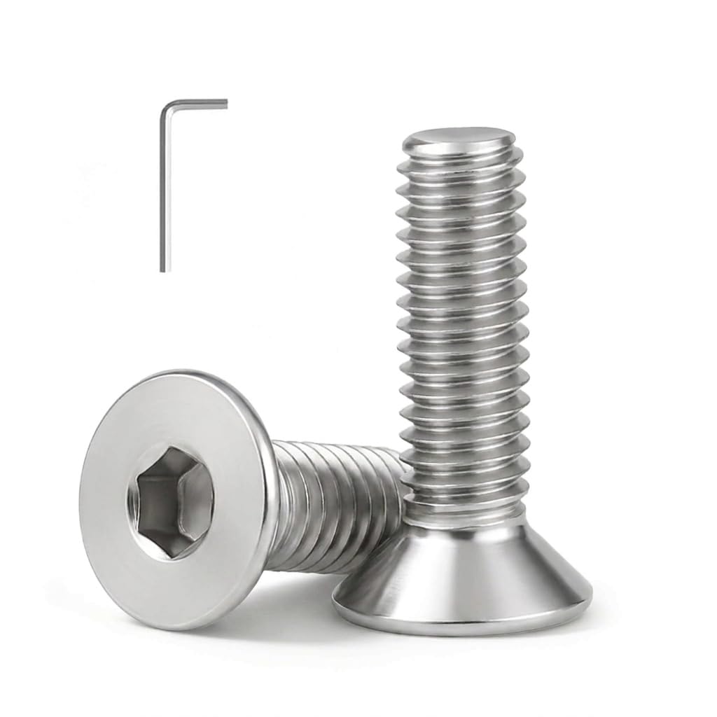 M5 x 8mm (25 Pack) Flat Head Hex Socket Cap Screws Bolts Countersunk Bolts, Hex Drive, 304 Stainless Steel 18-8, Fully Thread, Bright Finish