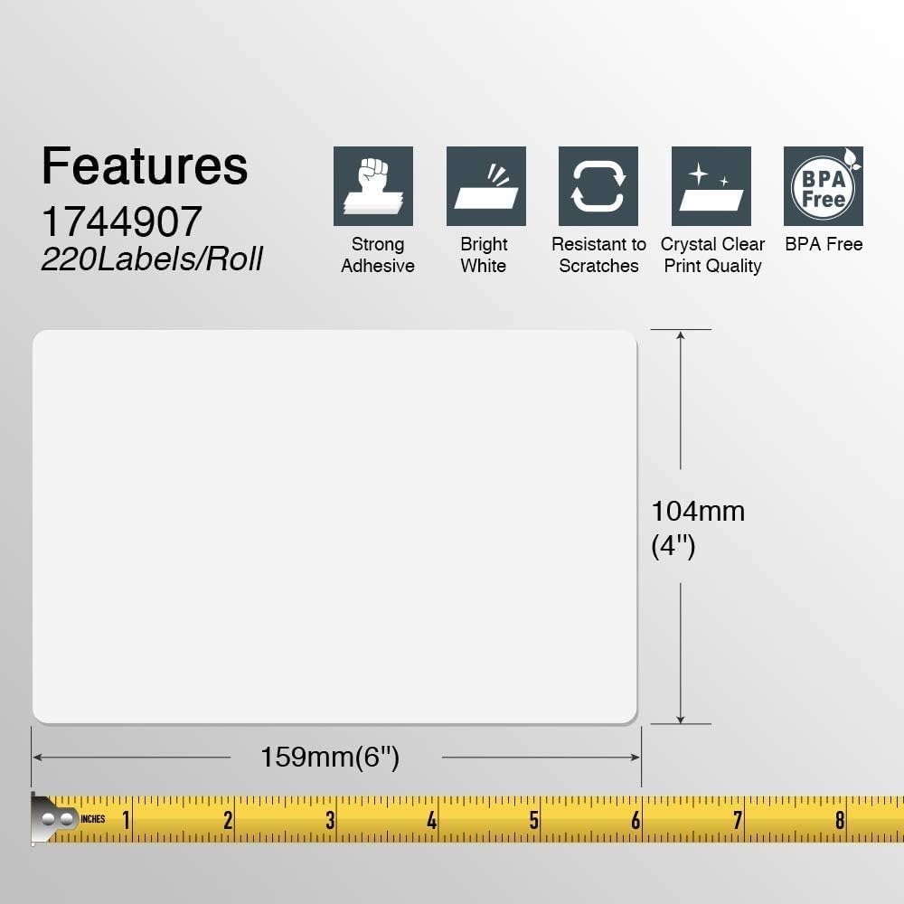 Compatible DYMO 1744907 (4" x 6") Shipping Labels, Perforated, Compatible with DYMO Labelwriter 4XL Rollo & Zebra