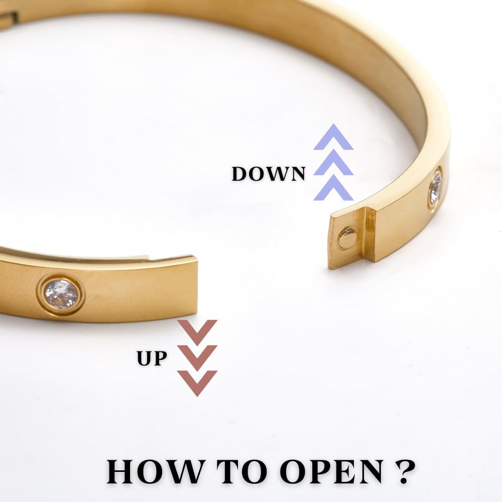 Stainless Steel Cubic Zirconia Gold-Plated Bangle Bracelet For Women